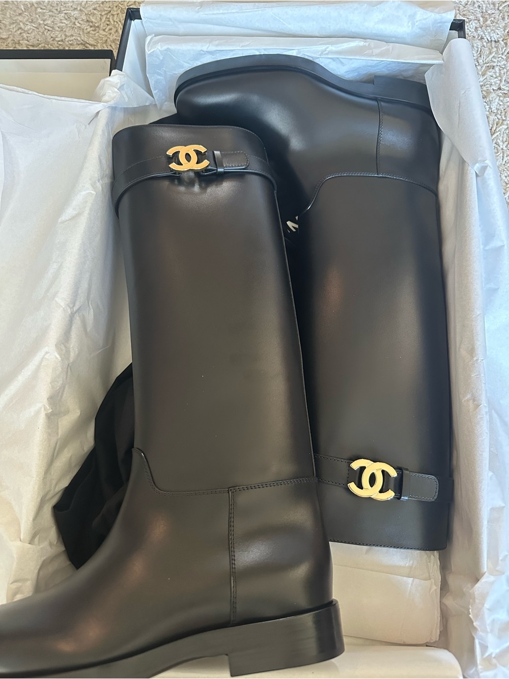 CHANEL 26B Black Tall Boots with Gold CC Hardware Size 42 - Picture 3 of 12